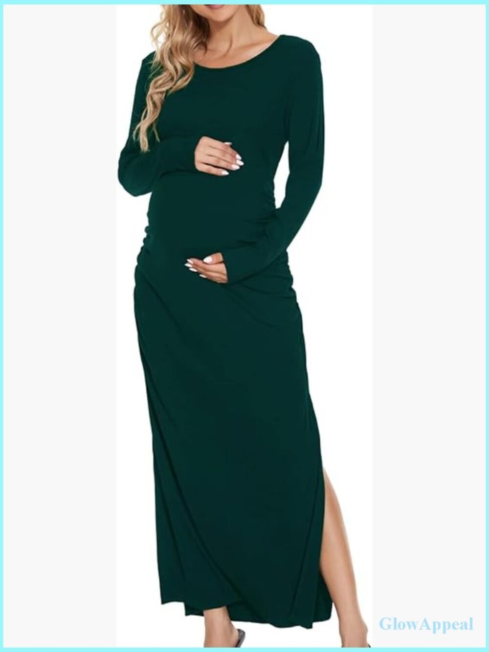 Maternity Maxi Dress Long Sleeve Ruched Split Side A-Line